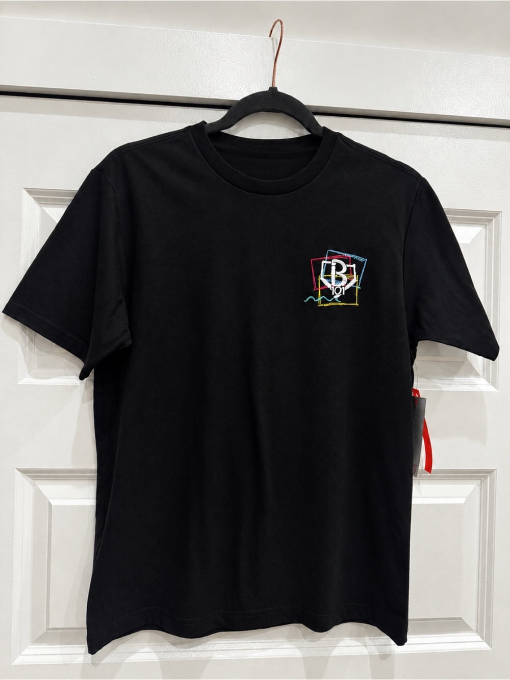 Kids Black Short-Sleeve Tee with Multicolor Chest Graphic
